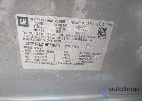 2017 GMC Sierra 1500 Slt из США, поврежденный, VIN 3GTP1NEC1HG290395